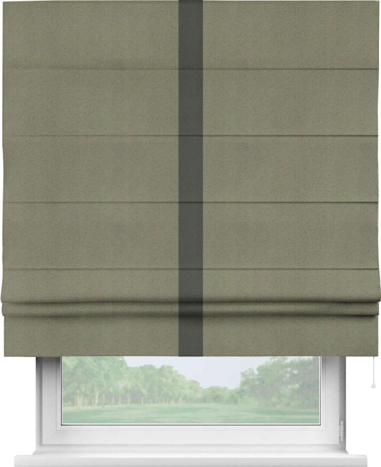 Римская штора «Кортин» с кантом Хайвэй, для проема, ткань блэкаут однотонный серо-коричневый